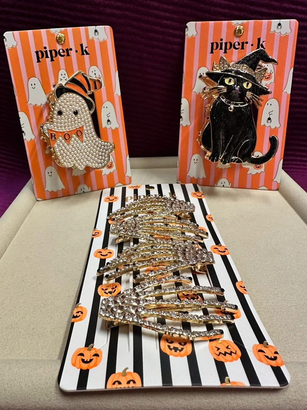 Piper.k Halloween Cat & Ghost Enamel Hair Claw Clip with Skeleton Crystal Clips